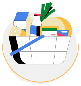 Basket of fresh groceries representing healthy food assistance